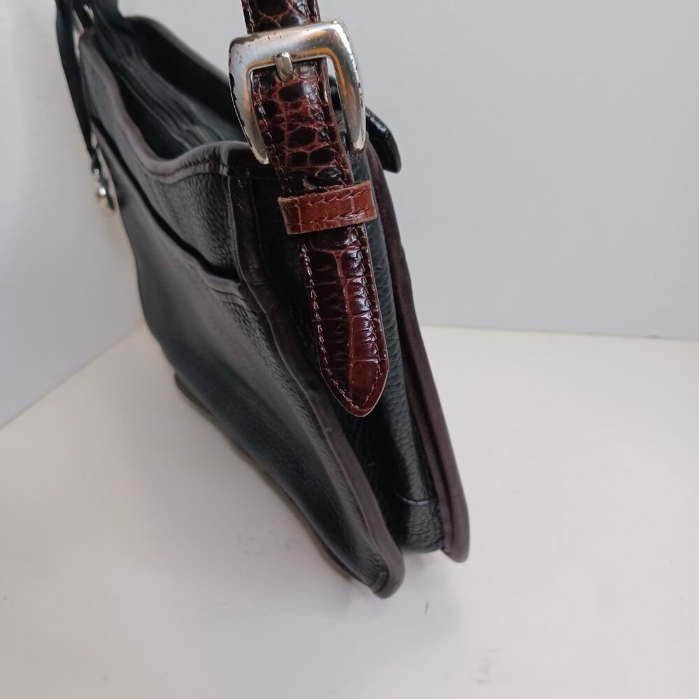 Brighton Shoulder Bag Purse Brown Croc Black Genuine Leather - Picture 5 of 14